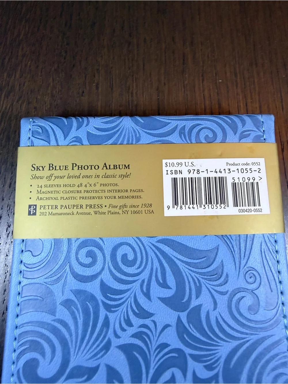 New Blue Floral Pattern Embossed Photo Book holds 48 4x6 Photos